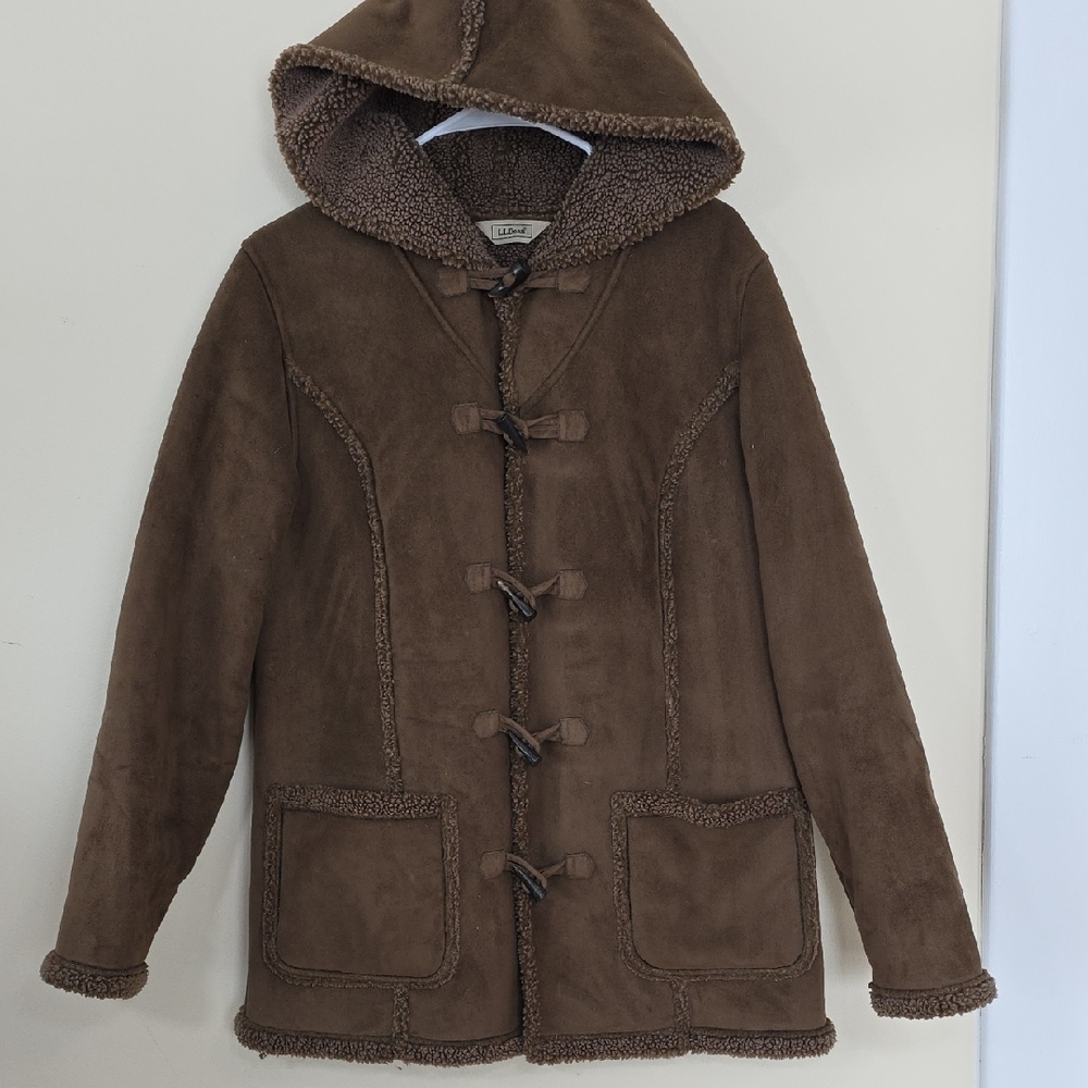 L.L. Bean Brown Faux Suede Pea Coat with Hood